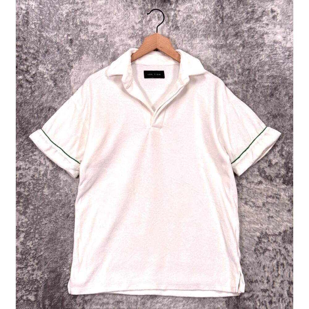 Les Tien Polo Shirt Small Mens French Terry White Green Piped